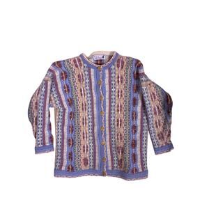 Vintage Tulchan Coogi Style Cardigan Pastel Womens M Wool Sweater 3D Knit